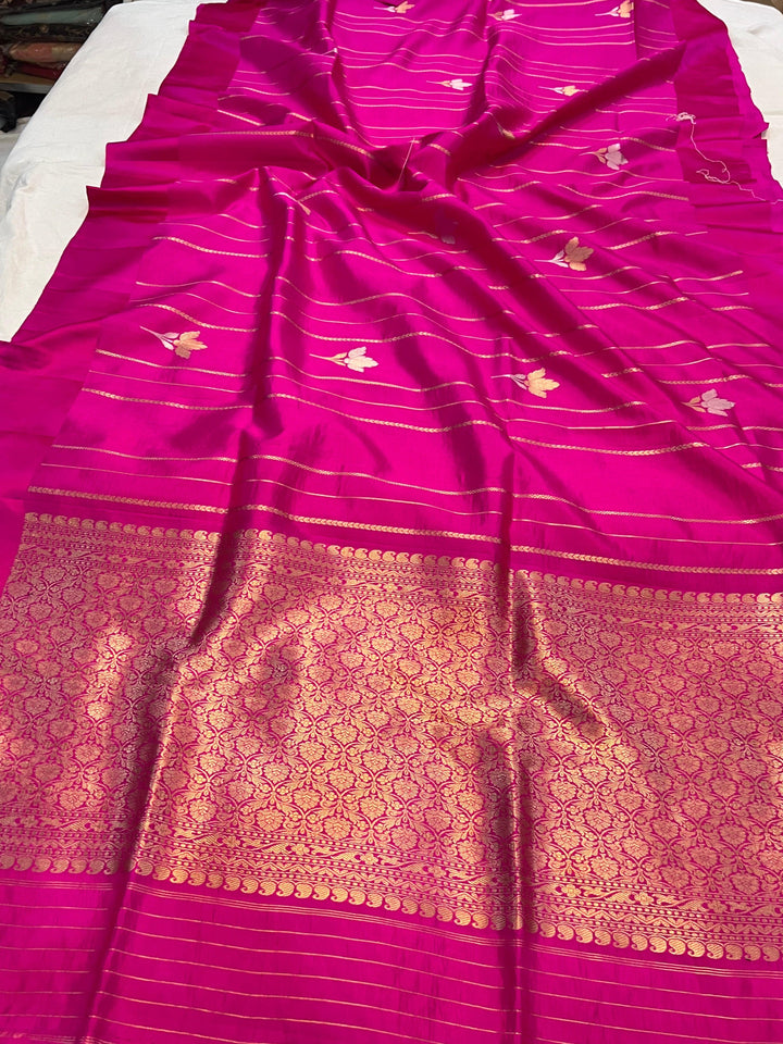 Rani Pink Pure Banarasi Handloom Silk Saree - Aura Benaras