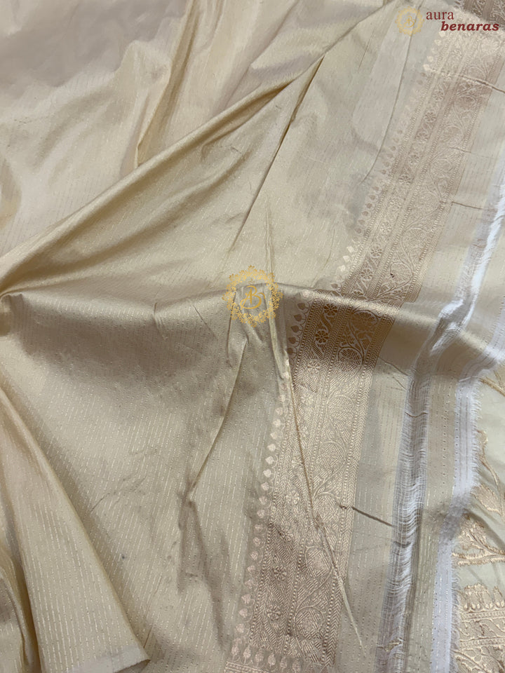 Cream Pure Katan silk Handloom Banarasi Saree