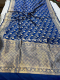 Deep Blue Pure Banarasi Handloom Katan Silk Saree - Aura Benaras