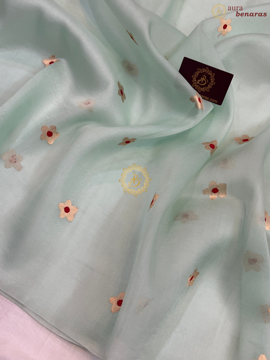 Pastel Mint Green Pure Kora Silk Handloom Banarasi Saree