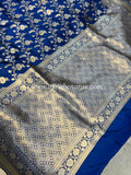 Deep Blue Pure Banarasi Handloom Katan Silk Saree - Aura Benaras