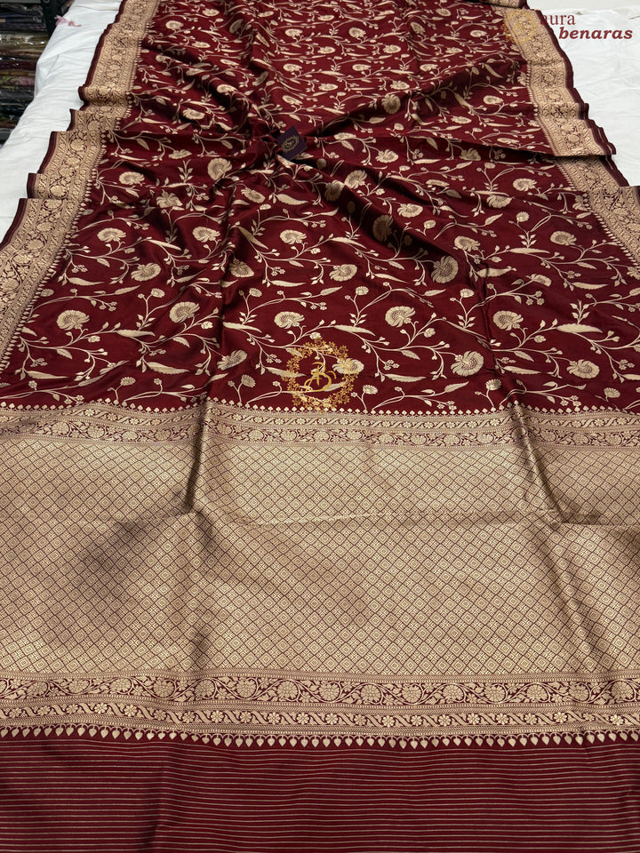Deep Maroon Pure Katan silk Handloom Banarasi Saree