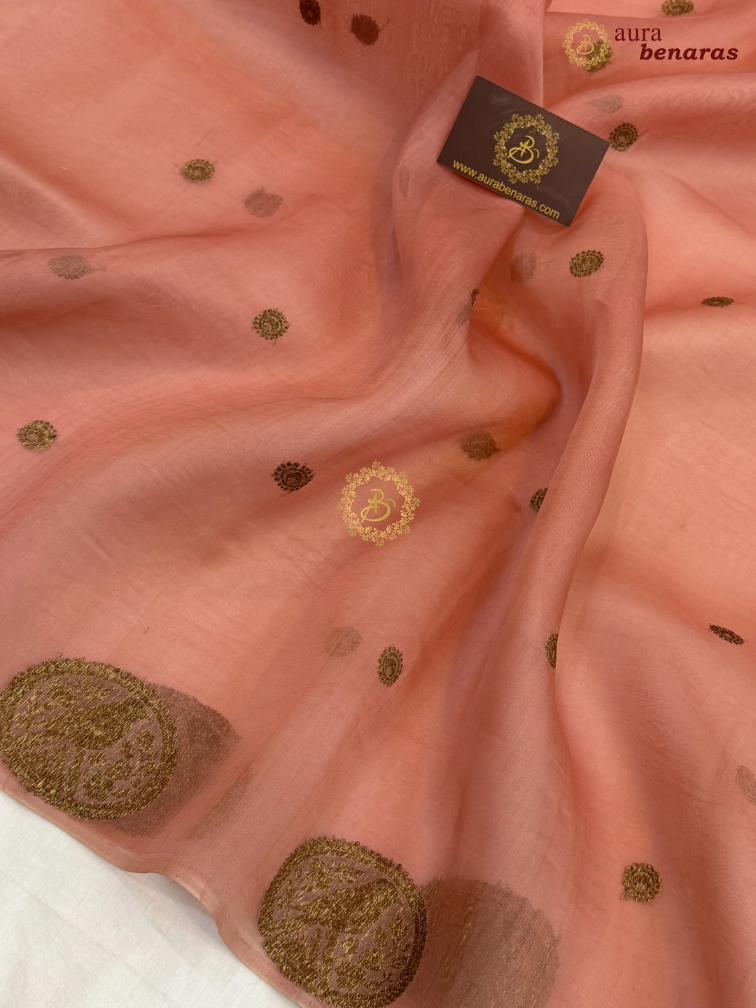 Old Rose Kora Silk Banarasi Saree with Antique Zari Bird Border