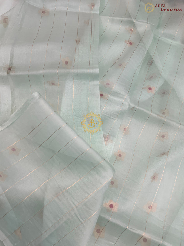 Pastel Mint Green Pure Kora Silk Handloom Banarasi Saree