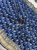 Deep Blue Pure Banarasi Handloom Katan Silk Saree - Aura Benaras