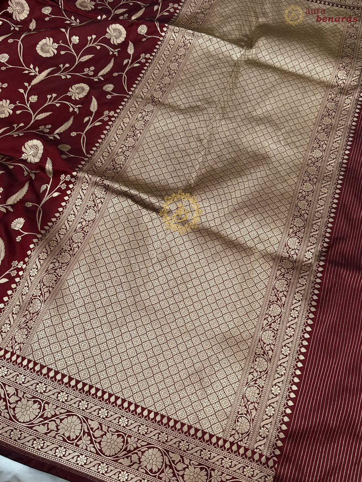 Deep Maroon Pure Katan silk Handloom Banarasi Saree