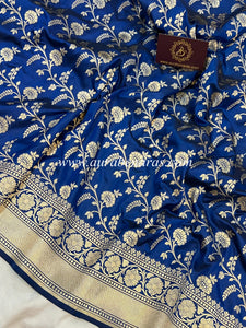 Deep Blue Pure Banarasi Handloom Katan Silk Saree - Aura Benaras