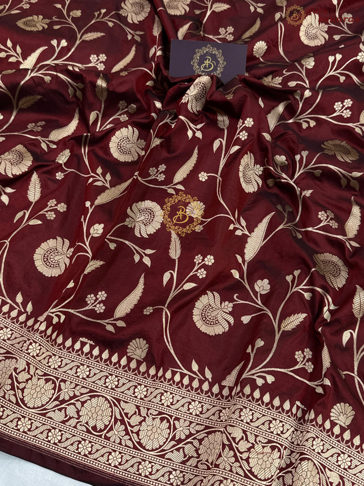 Deep Maroon Pure Katan silk Handloom Banarasi Saree