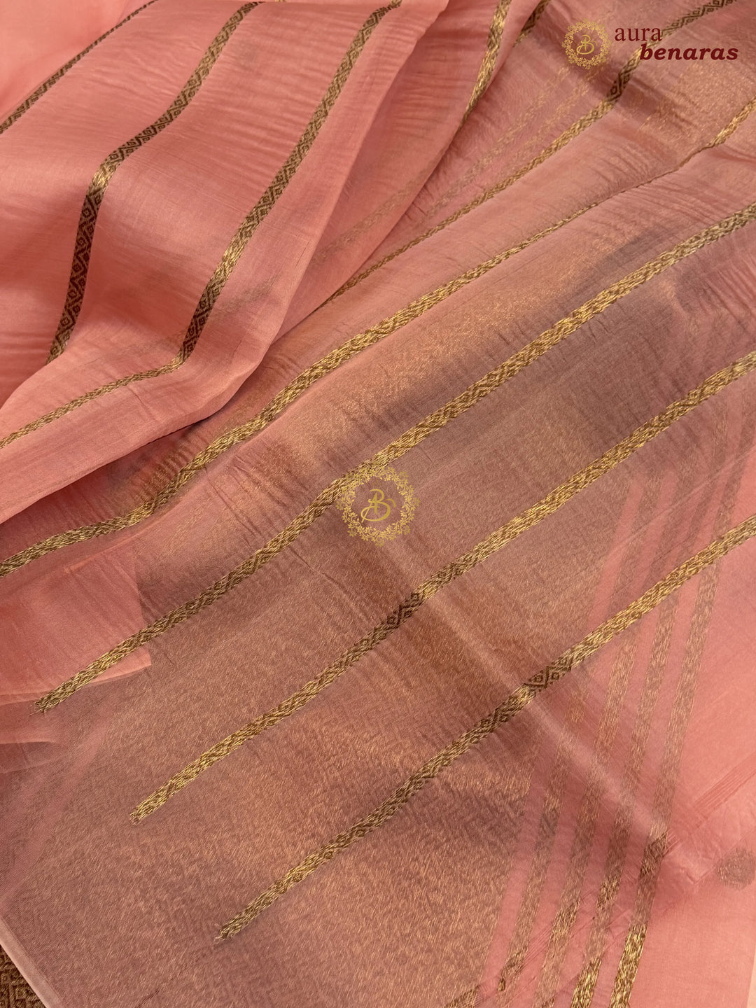 Old Rose Kora Silk Banarasi Saree with Antique Zari Bird Border