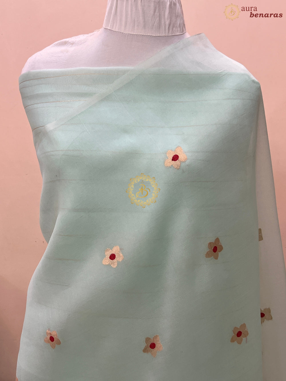 Pastel Mint Green Pure Kora Silk Handloom Banarasi Saree