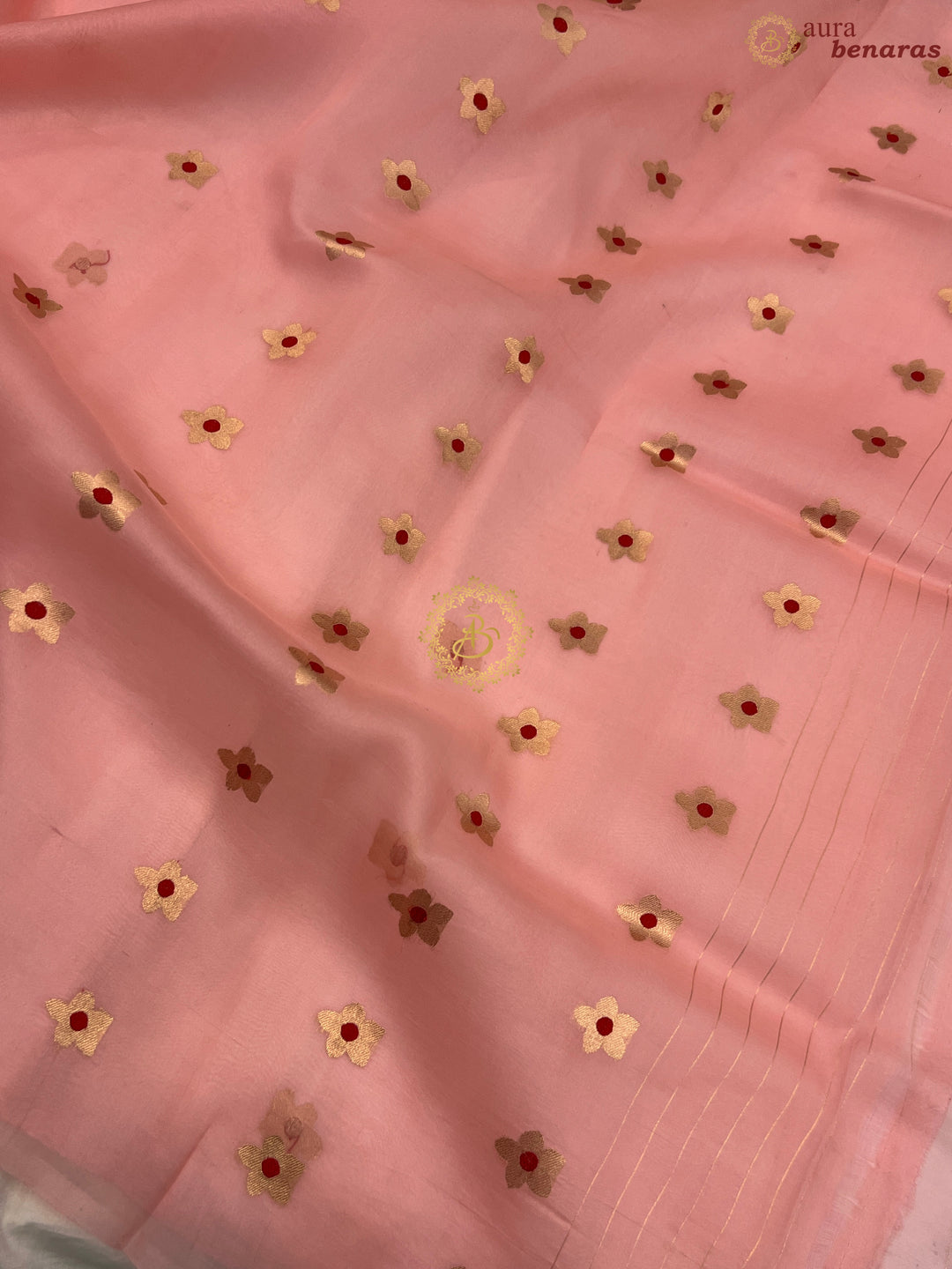 Pastel Peach Pure Kora Silk Handloom Banarasi Saree