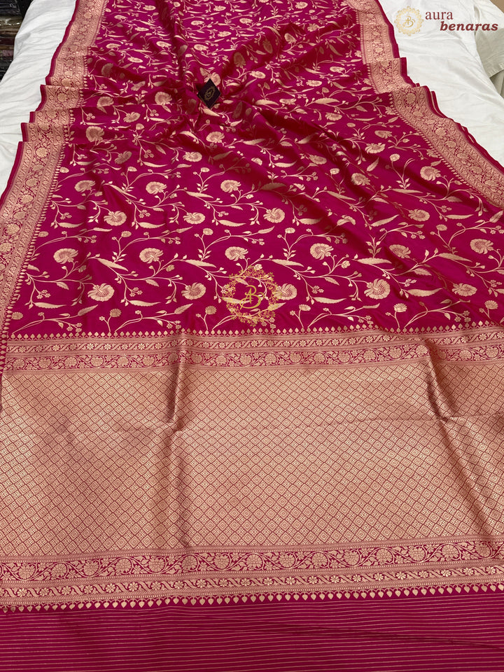 Rani Pink Pure Katan silk Handloom Banarasi Saree