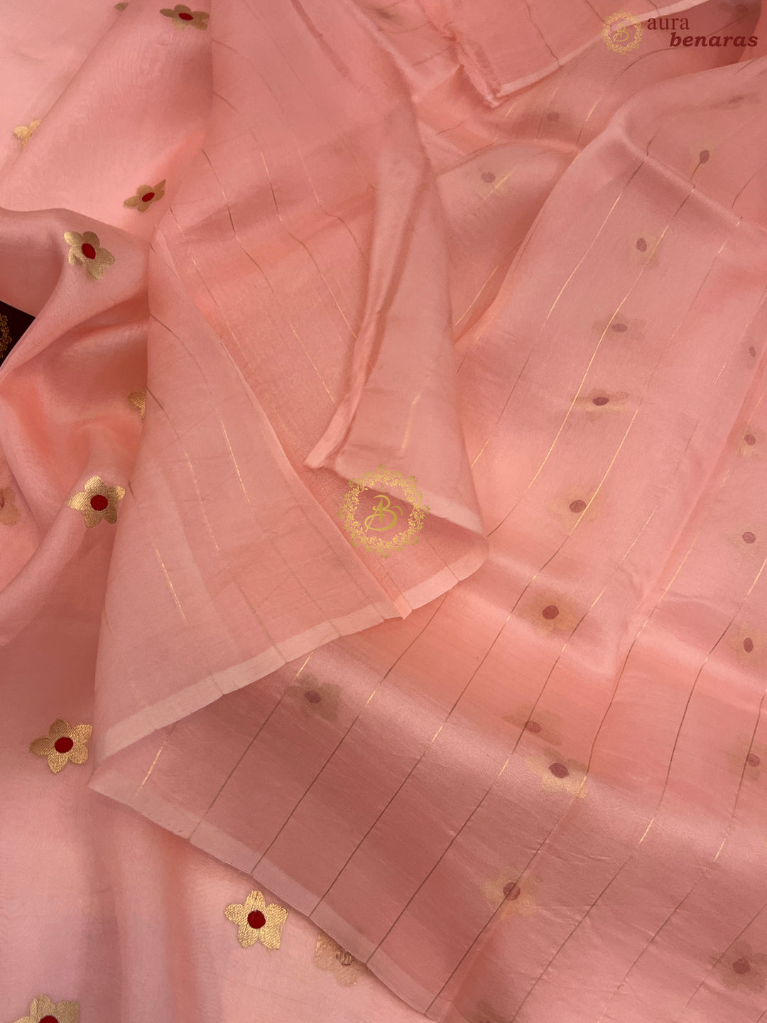 Pastel Peach Pure Kora Silk Handloom Banarasi Saree
