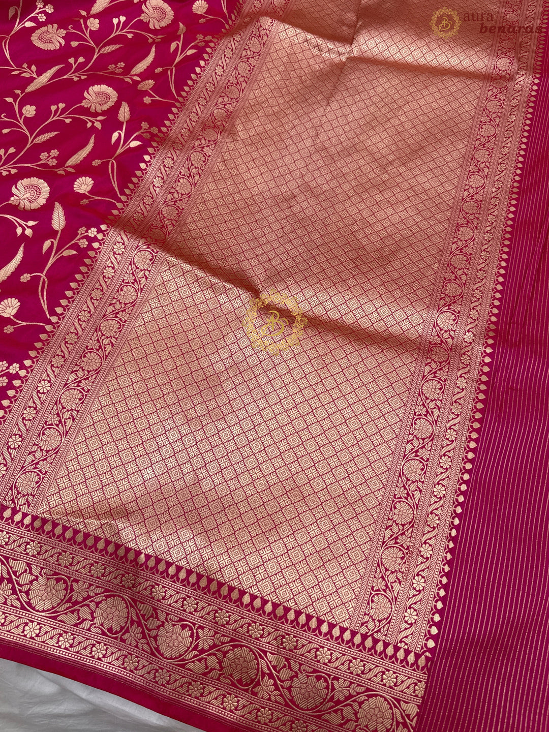 Rani Pink Pure Katan silk Handloom Banarasi Saree