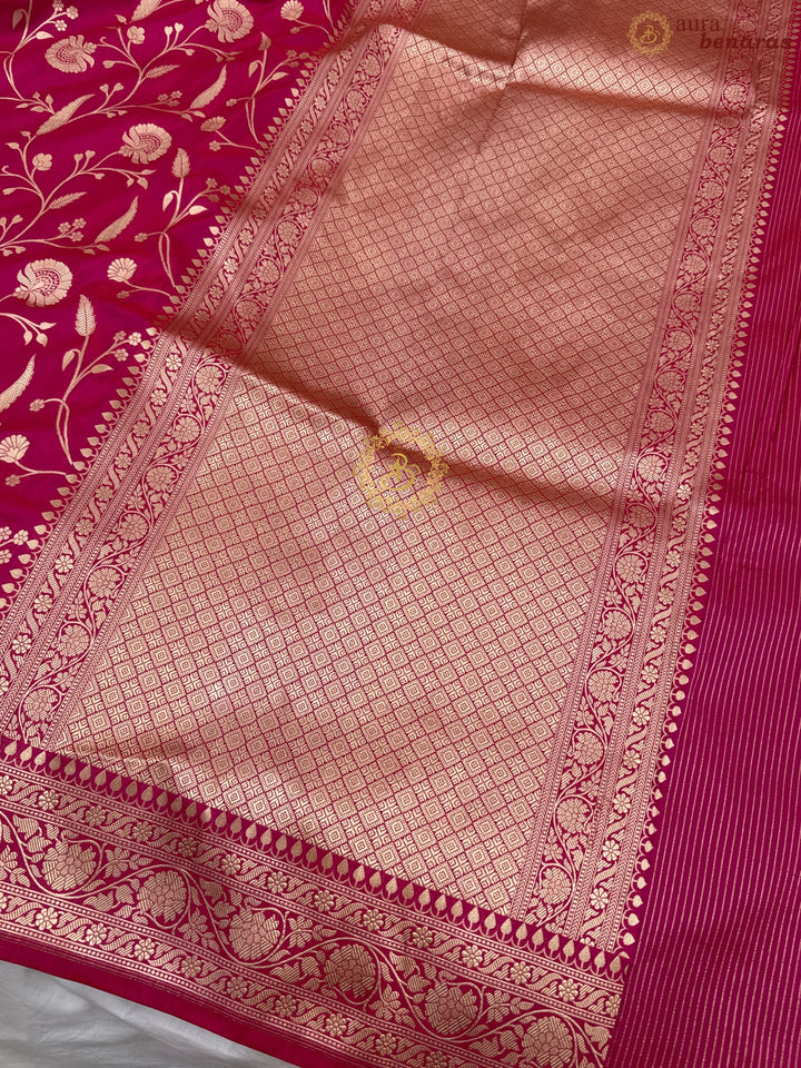 Rani Pink Pure Katan silk Handloom Banarasi Saree