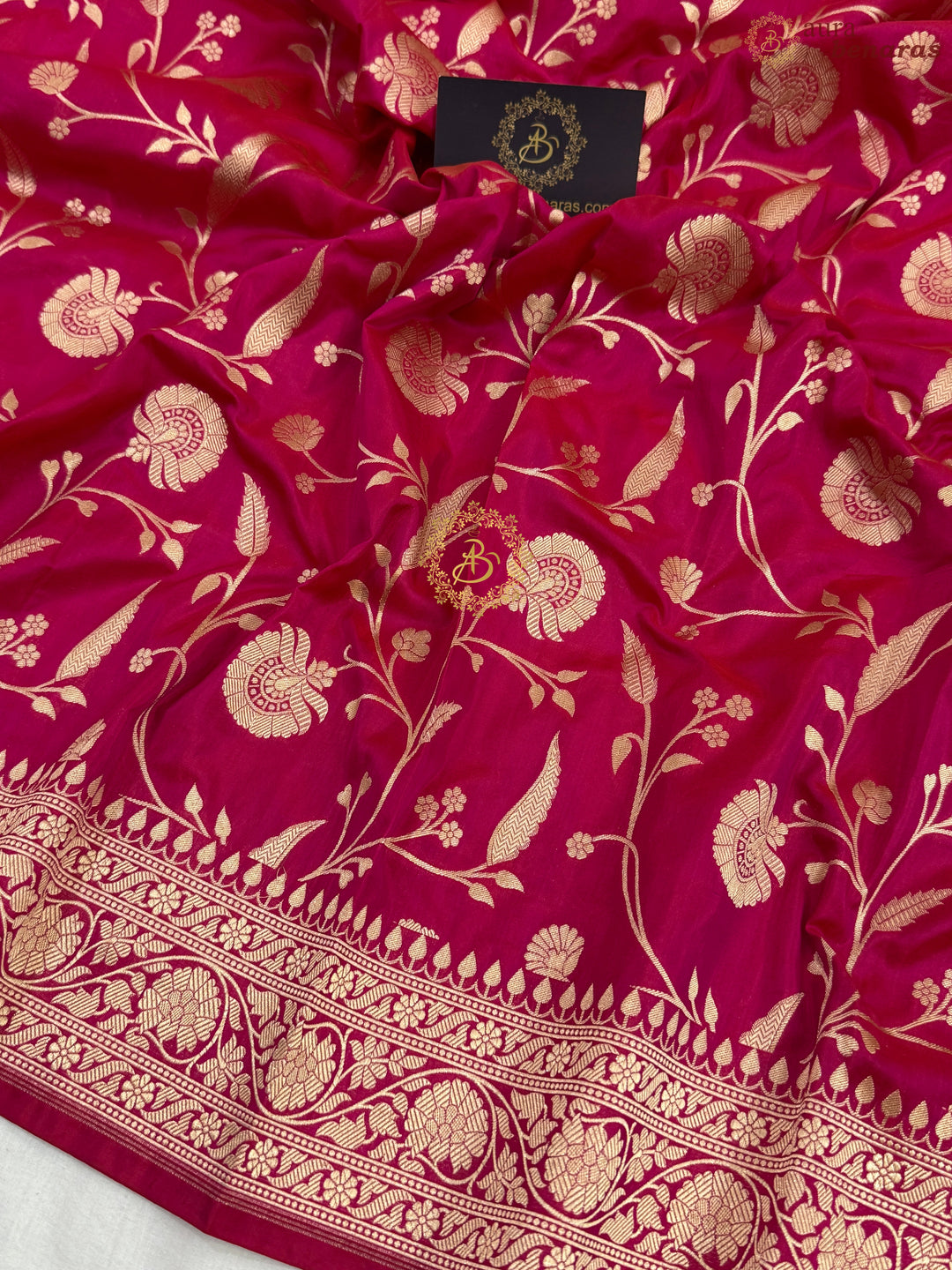 Rani Pink Pure Katan silk Handloom Banarasi Saree