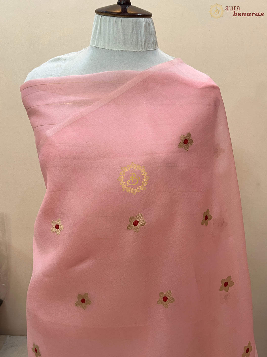 Pastel Peach Pure Kora Silk Handloom Banarasi Saree