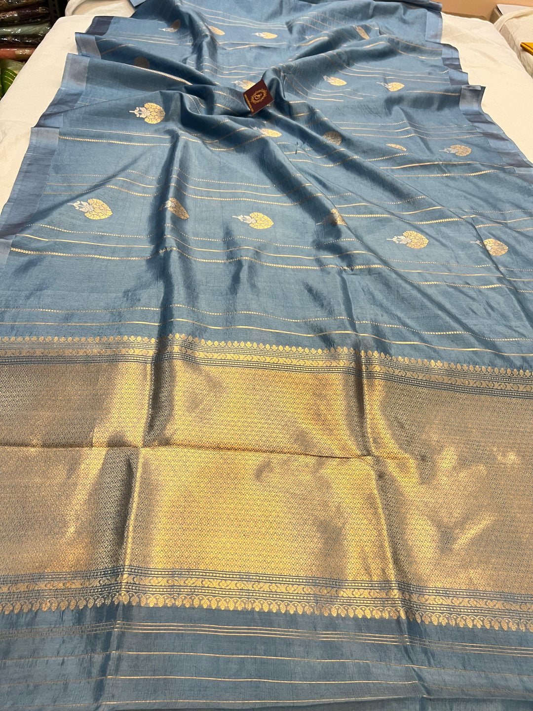 Airforce Blue Pure Banarasi Handloom Silk Saree - Aura Benaras