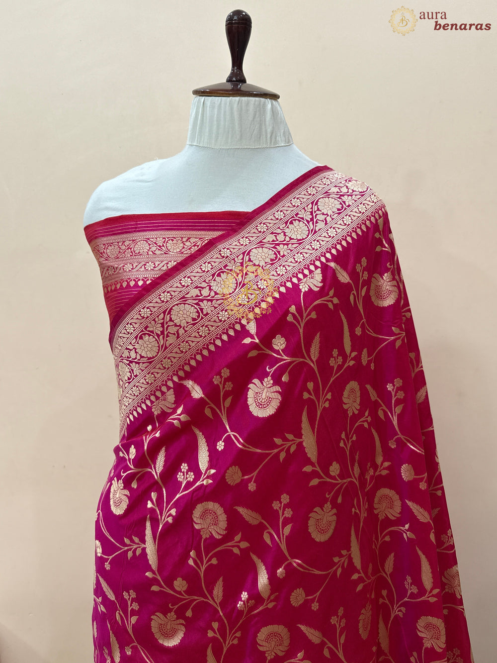 Rani Pink Pure Katan silk Handloom Banarasi Saree