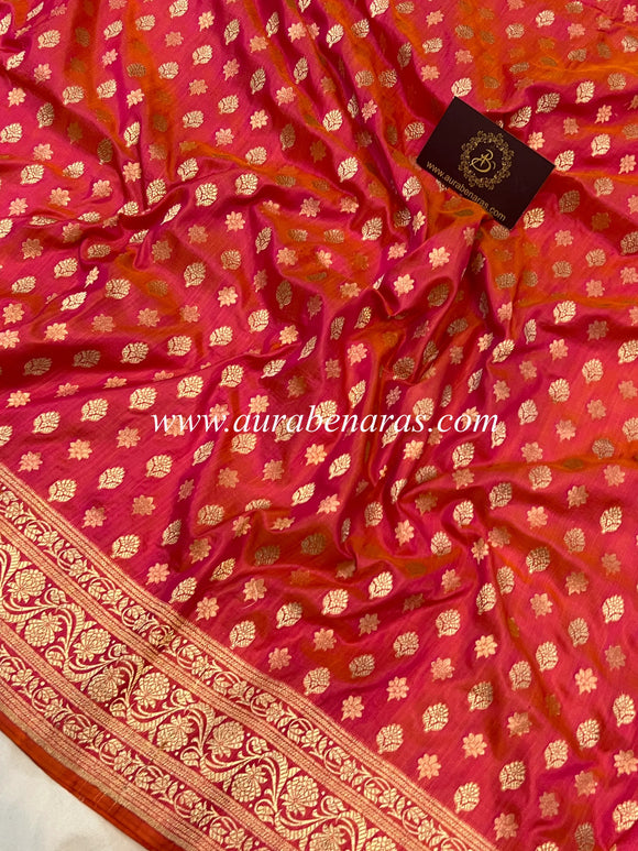 Fire Orange Pure Banarasi Handloom Katan Silk Saree - Aura Benaras