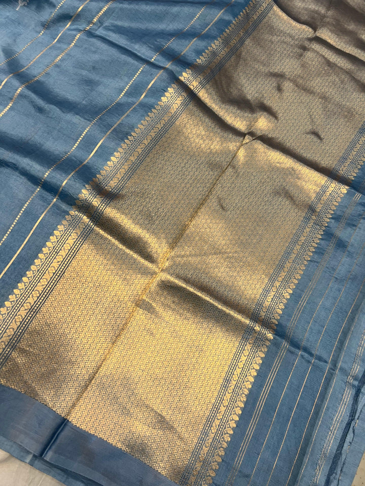 Airforce Blue Pure Banarasi Handloom Silk Saree - Aura Benaras