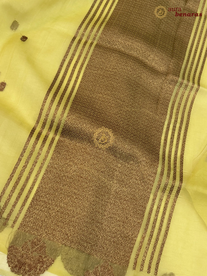 Light Pista Green Kora Silk Banarasi Saree with Antique Zari Elephant Border