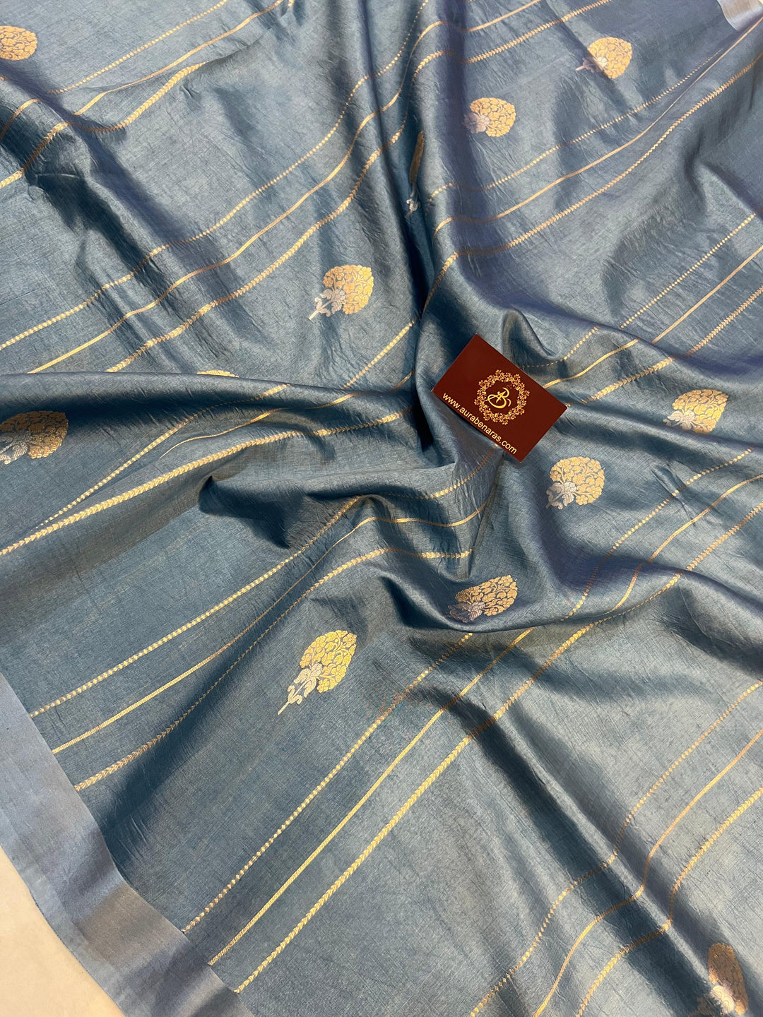 Airforce Blue Pure Banarasi Handloom Silk Saree - Aura Benaras