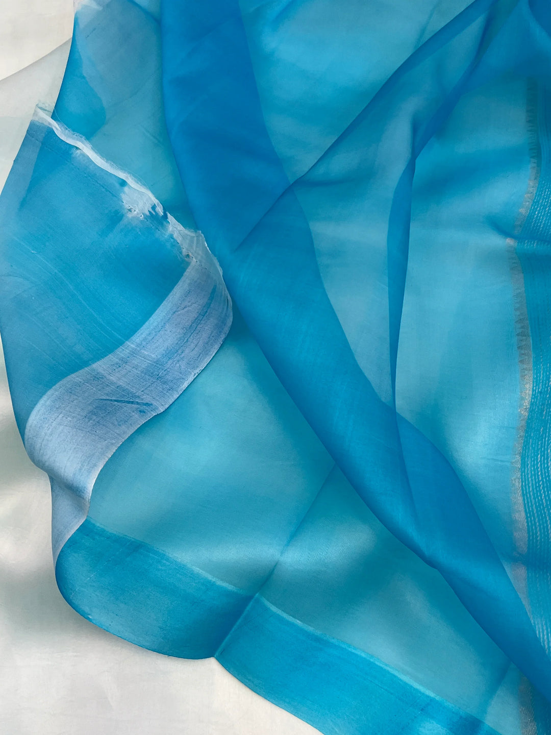 Pani Blue Pure Kora Silk Handloom Banarasi Saree