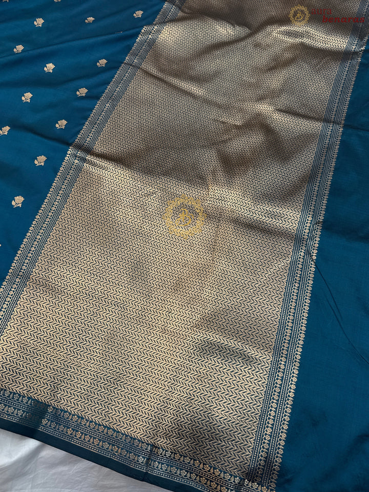 Teal Pure Katan Silk Handloom Banarasi Saree