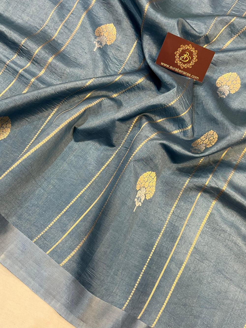 Airforce Blue Pure Banarasi Handloom Silk Saree - Aura Benaras