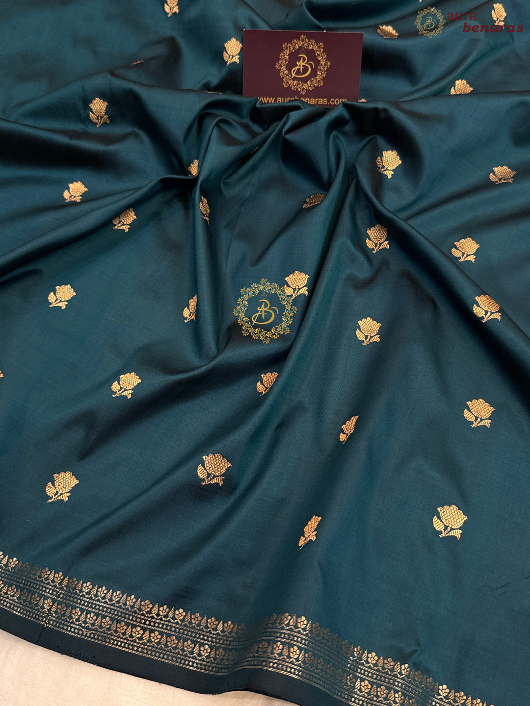 Teal Pure Katan Silk Handloom Banarasi Saree