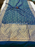 Lillian Sapphire Blue Pure Banarasi Handloom Katan Silk Saree - Aura Benaras