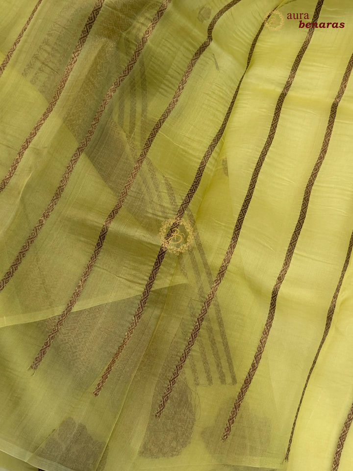 Light Pista Green Kora Silk Banarasi Saree with Antique Zari Elephant Border