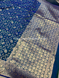 Lillian Sapphire Blue Pure Banarasi Handloom Katan Silk Saree - Aura Benaras