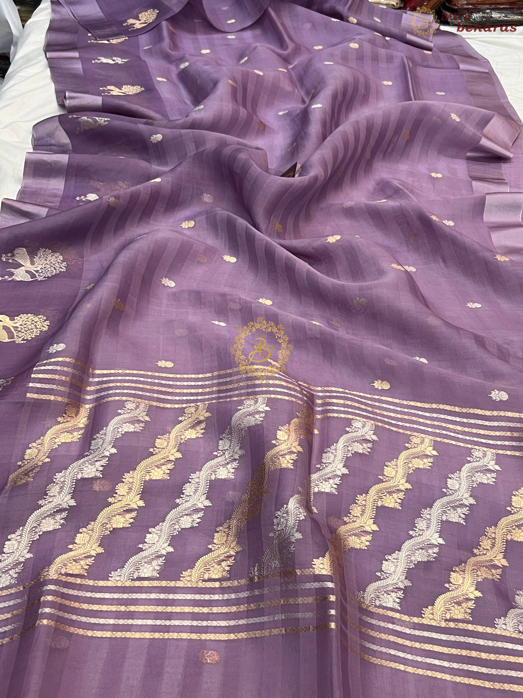 Pastel Lavender Pure Kora Silk Handloom Banarasi Saree
