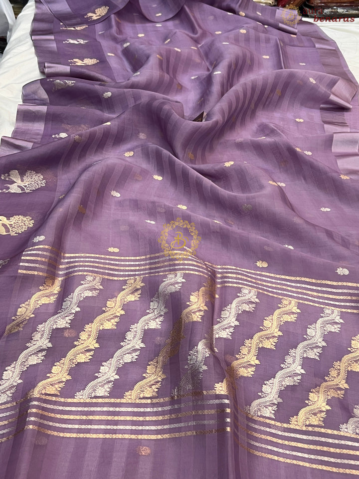 Pastel Lavender Pure Kora Silk Handloom Banarasi Saree