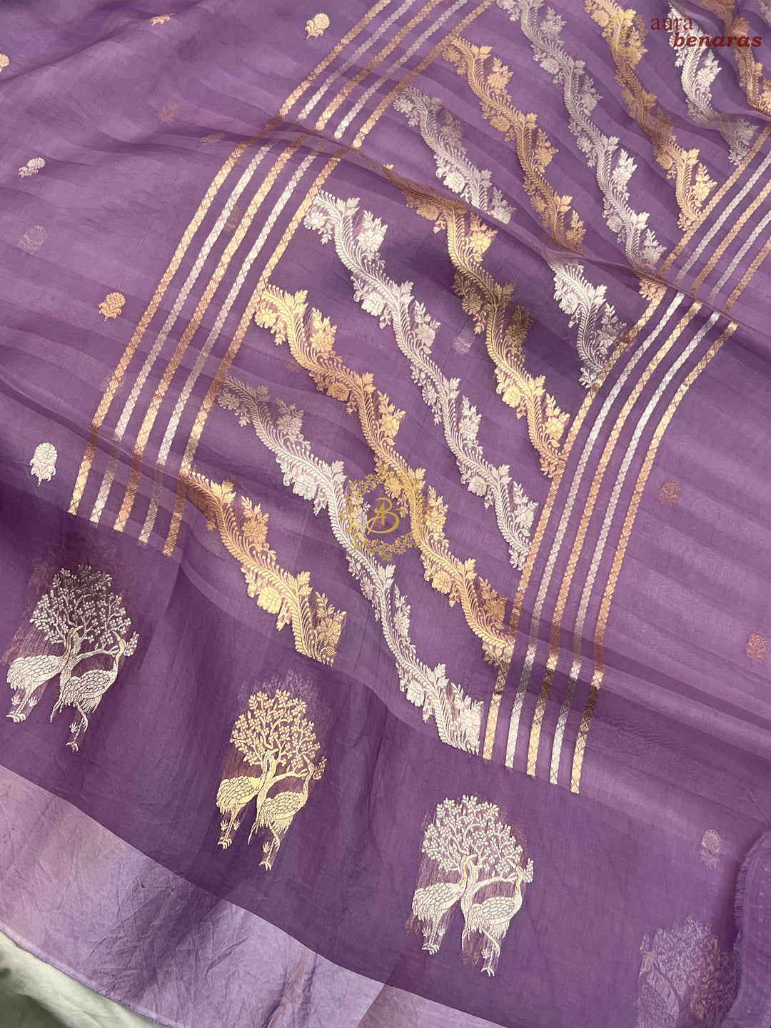Pastel Lavender Pure Kora Silk Handloom Banarasi Saree