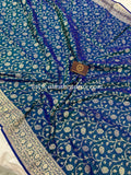 Lillian Sapphire Blue Pure Banarasi Handloom Katan Silk Saree - Aura Benaras