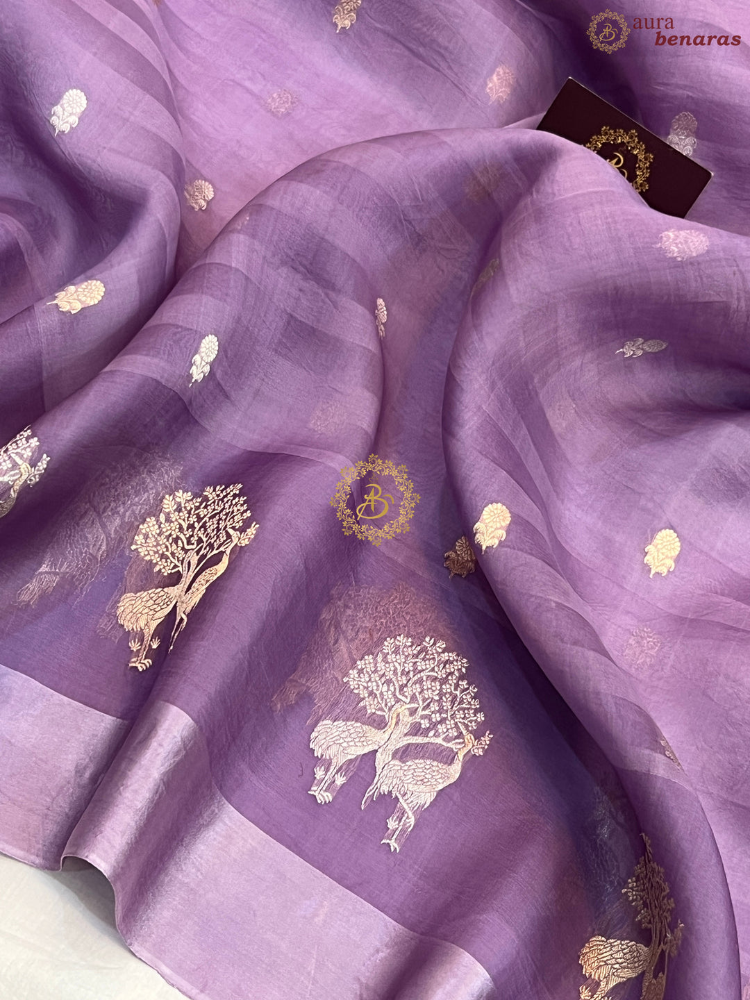 Pastel Lavender Pure Kora Silk Handloom Banarasi Saree