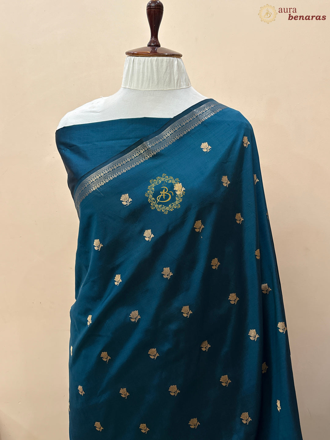 Teal Pure Katan Silk Handloom Banarasi Saree