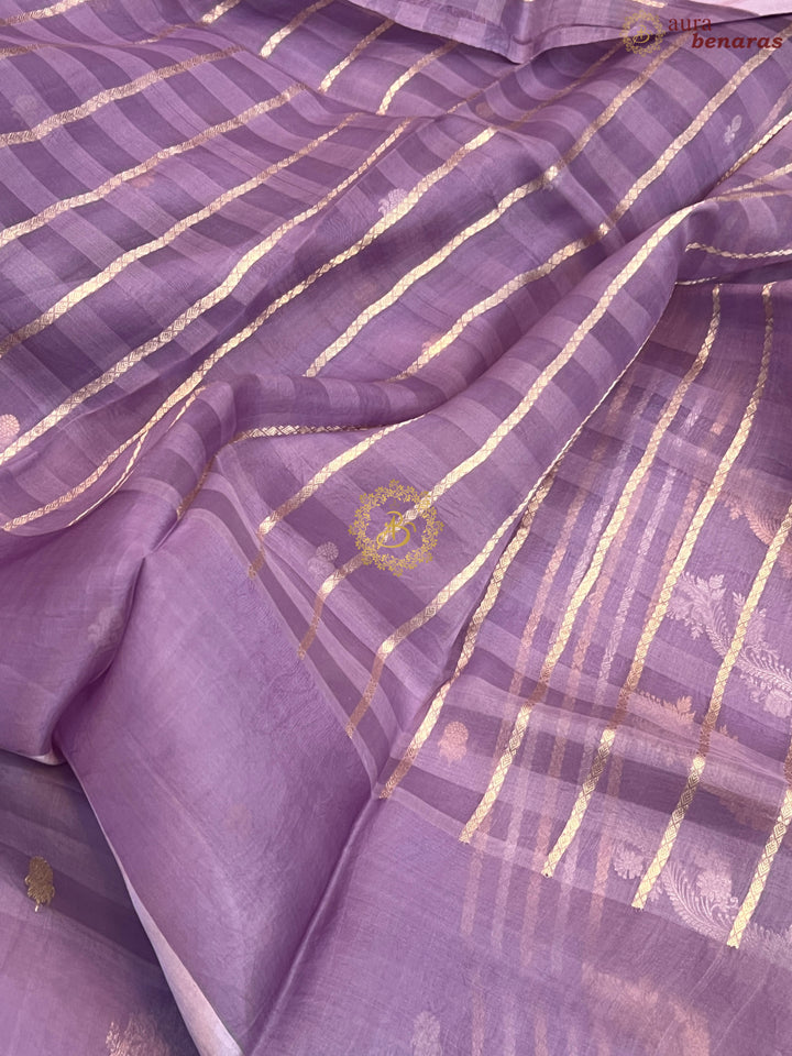 Pastel Lavender Pure Kora Silk Handloom Banarasi Saree