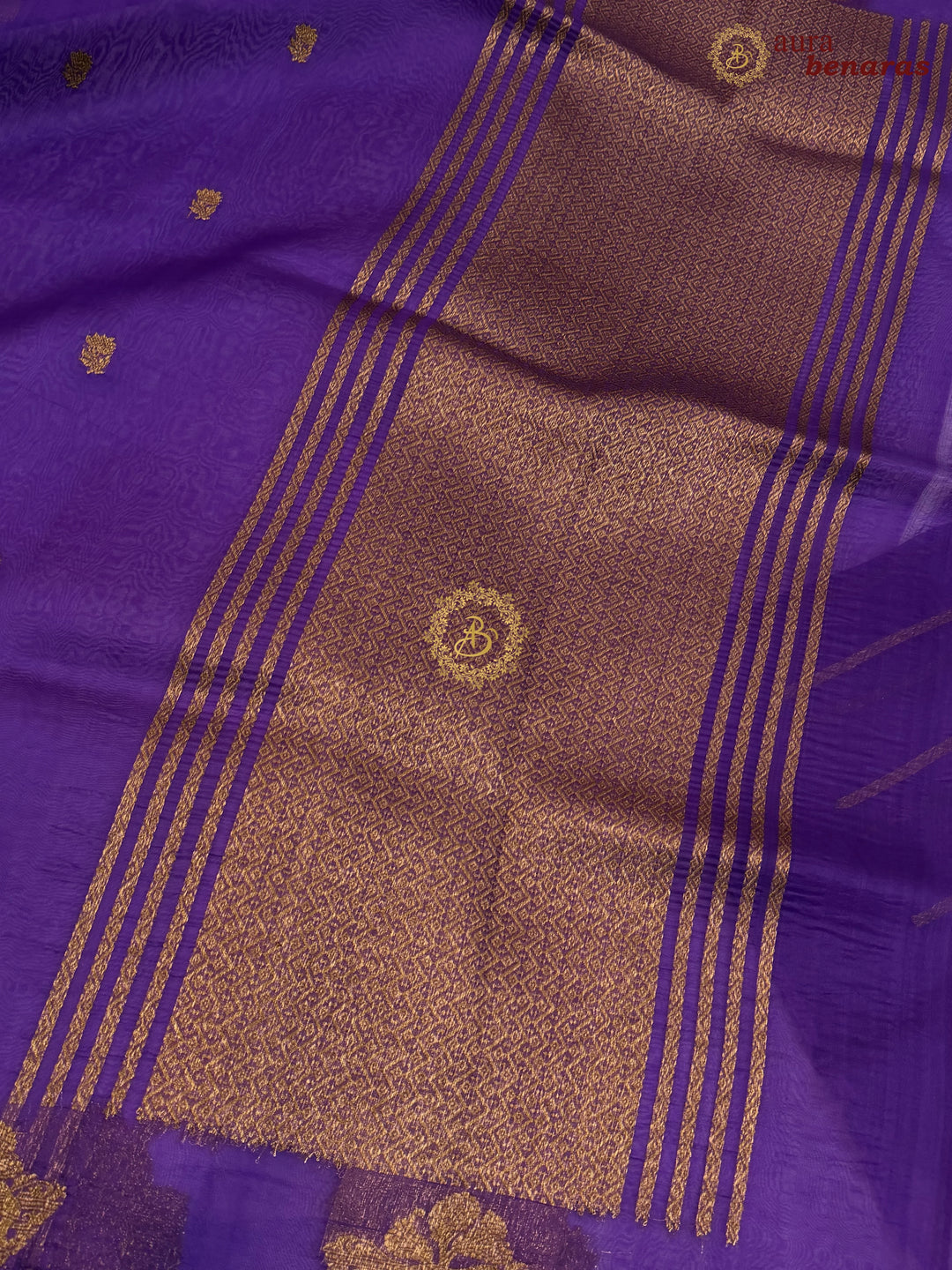 Purple Kora Silk Banarasi Saree with Antique Zari Elephant Border
