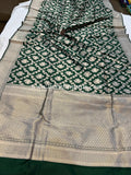 Bottle Green Pure Banarasi Handloom Katan Silk Saree - Aura Benaras