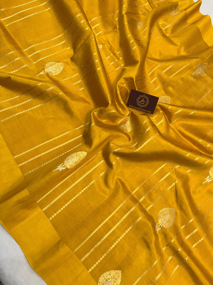 Yellow Pure Banarasi Handloom Silk Saree - Aura Benaras
