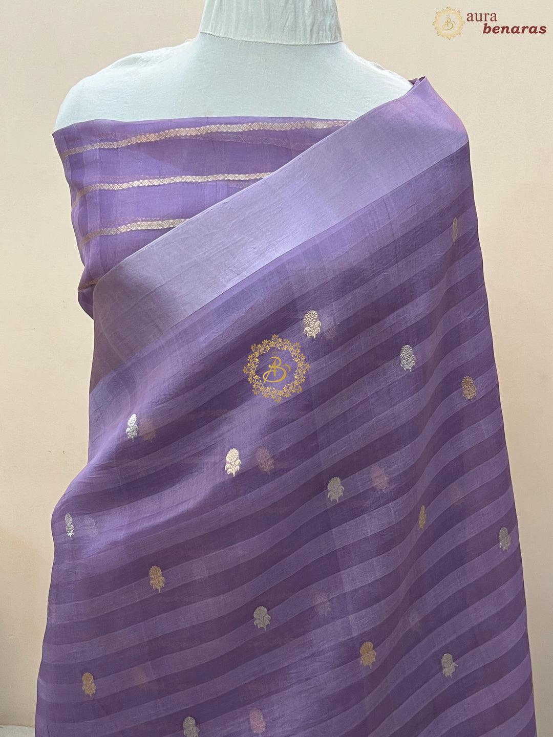 Pastel Lavender Pure Kora Silk Handloom Banarasi Saree