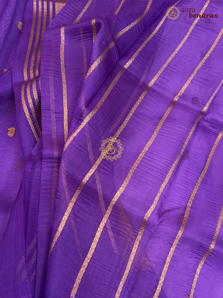 Purple Kora Silk Banarasi Saree with Antique Zari Elephant Border