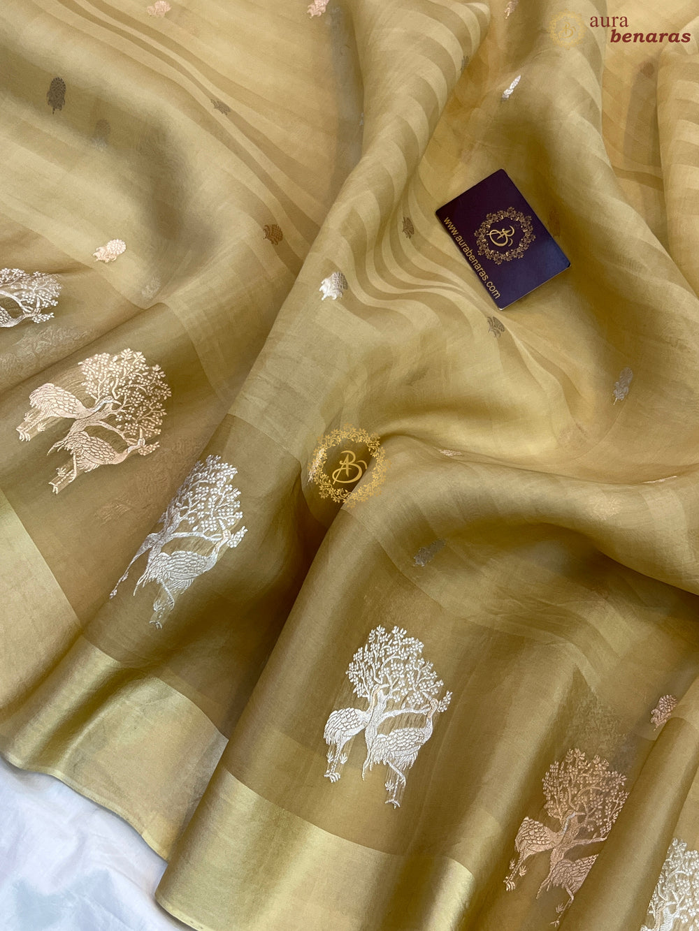 Beige Pure Kora Silk Handloom Banarasi Saree