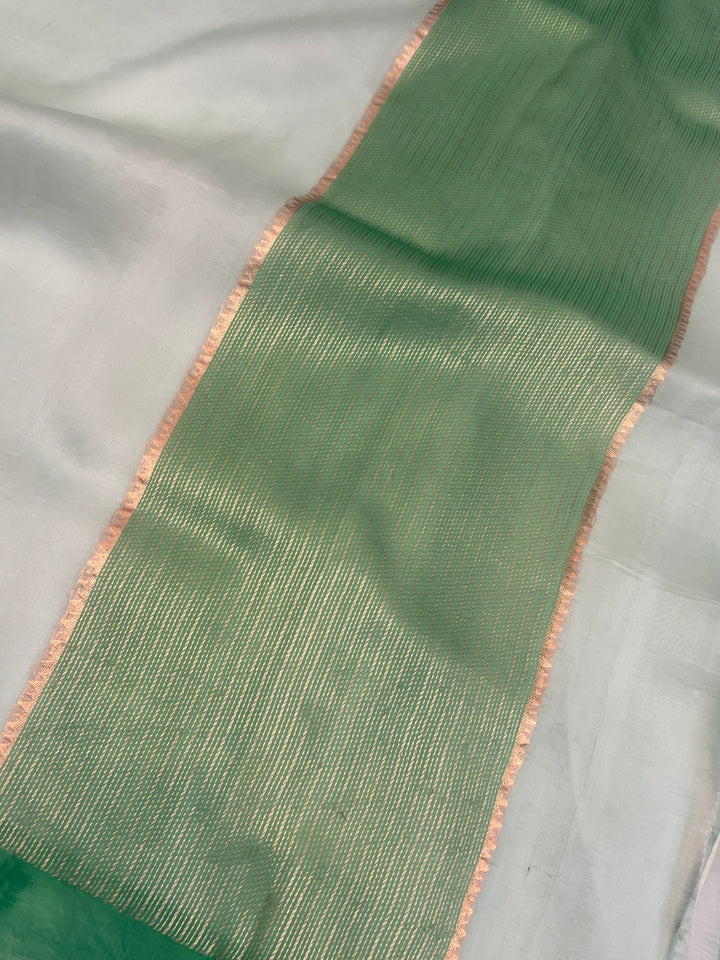 Pastel Mint Green Pure Kora Silk Handloom Banarasi Saree