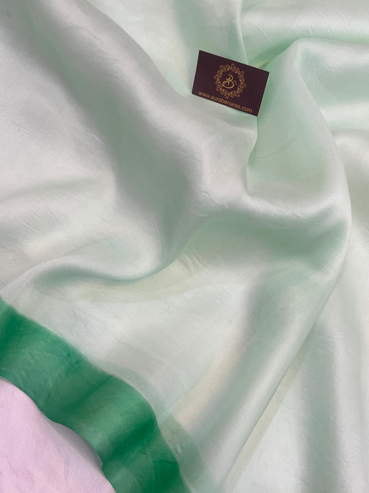 Pastel Mint Green Pure Kora Silk Handloom Banarasi Saree