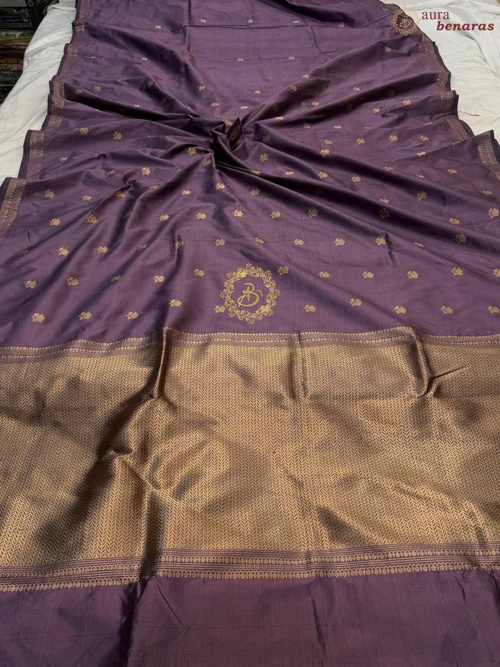 Dusty Lavender Pure Katan Silk Handloom Banarasi Saree